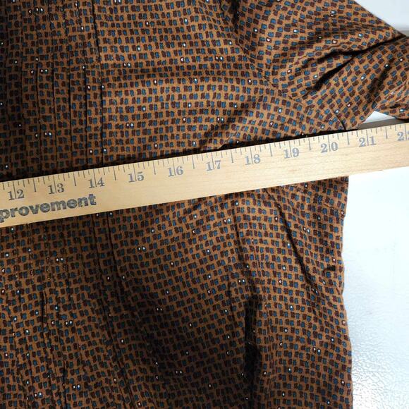 Fab'rik Popover Lagenlook Sz Medium Pleated Neutral Embroidered V Neck Roll Tab - Picture 4 of 7